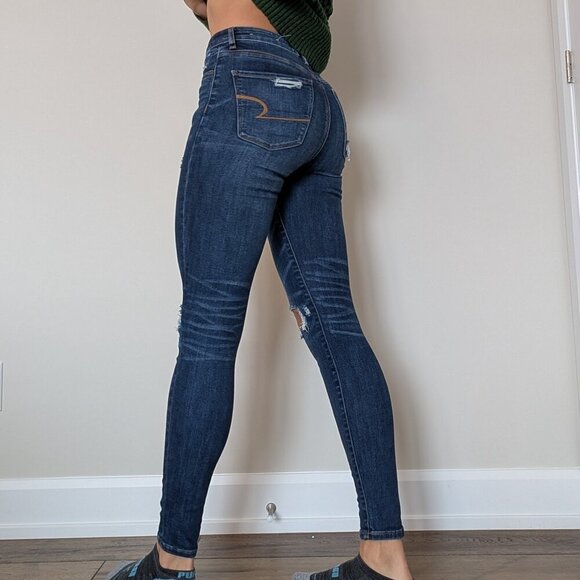 American Eagle, ripped jeans, dark blue wash, size 2 - Picture 9 of 12